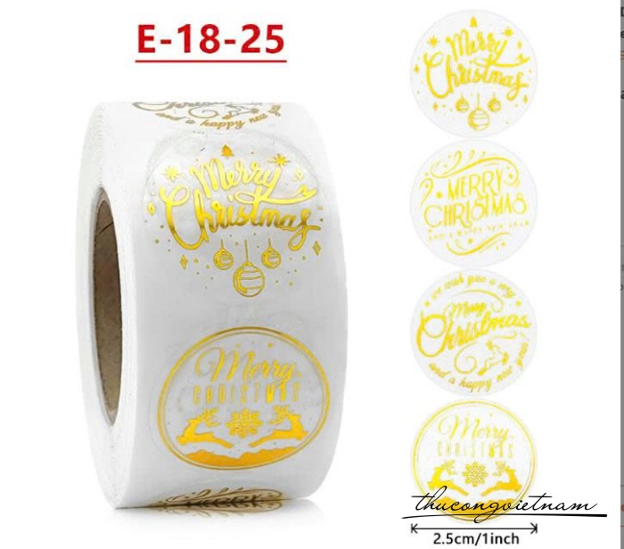 Sticker tròn Giáng Sinh nhũ ánh kim (500 tem)- Merry Christmas